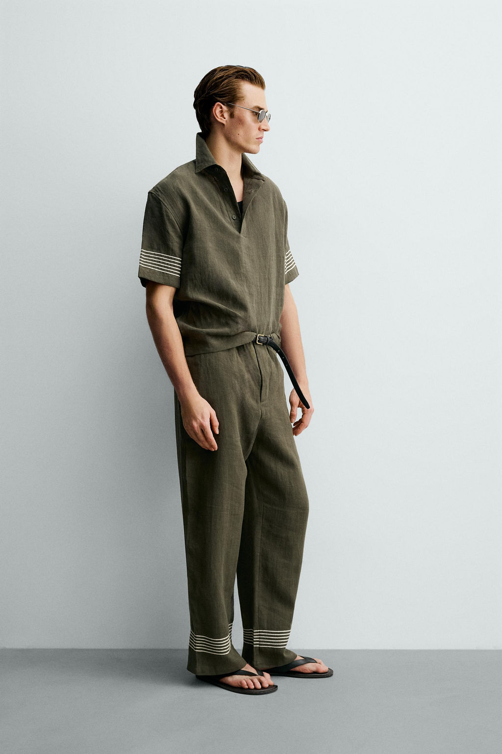 CAMISA POLO 100% LINO / Khaki oscuro