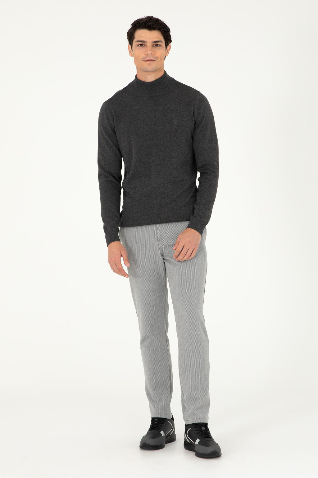 Erkek Slim Fit Gri Kanvas Pantolon
