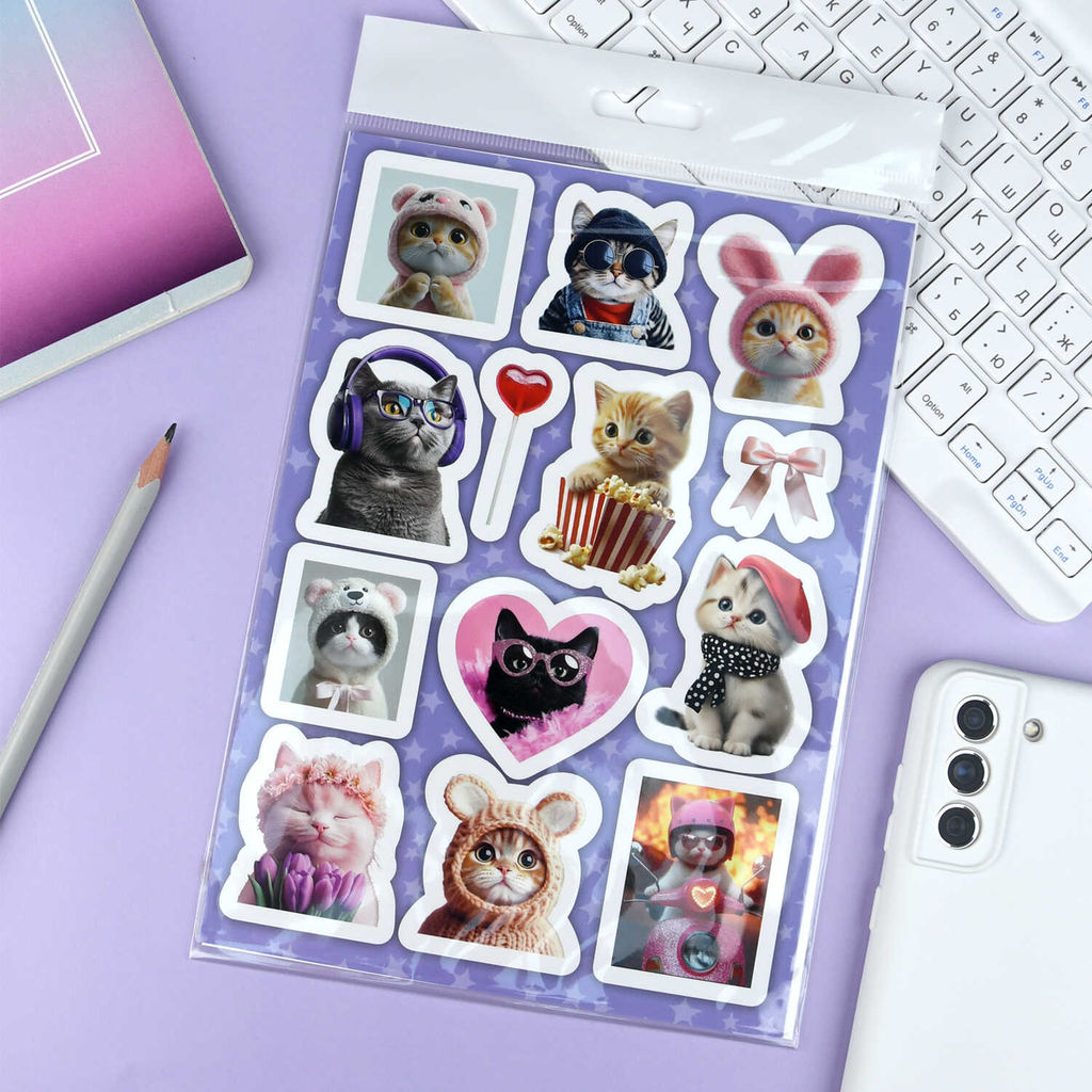 Набор наклеек. Серия "Любимые стикеры" арт. 72133 КОТЫ В ОБРАЗЕ /148х210 мм,
