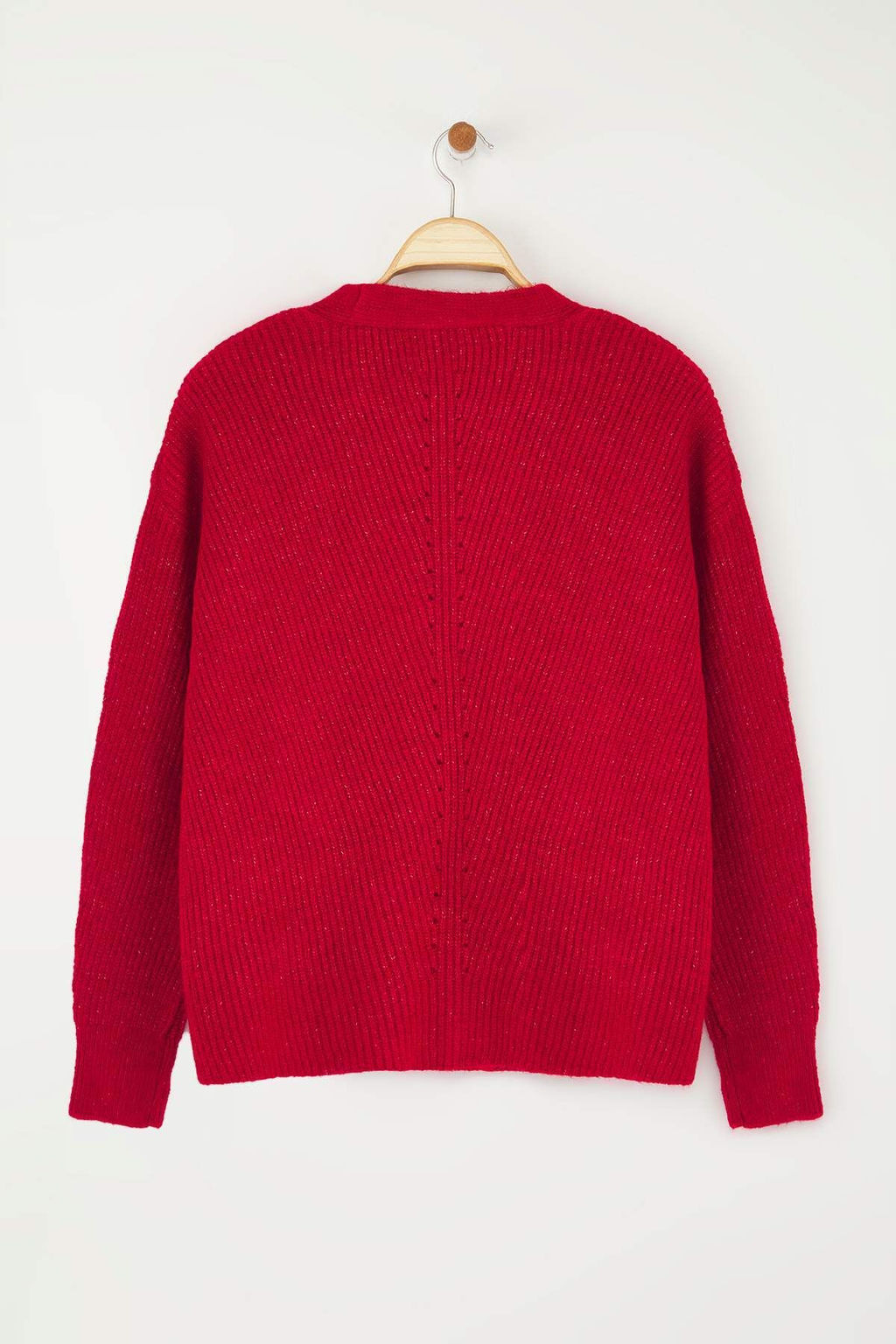 K?rm?z? Genis Kal?p Yumusak Dokulu Cep Detayl? Triko H?rka TWOAW24HI00133