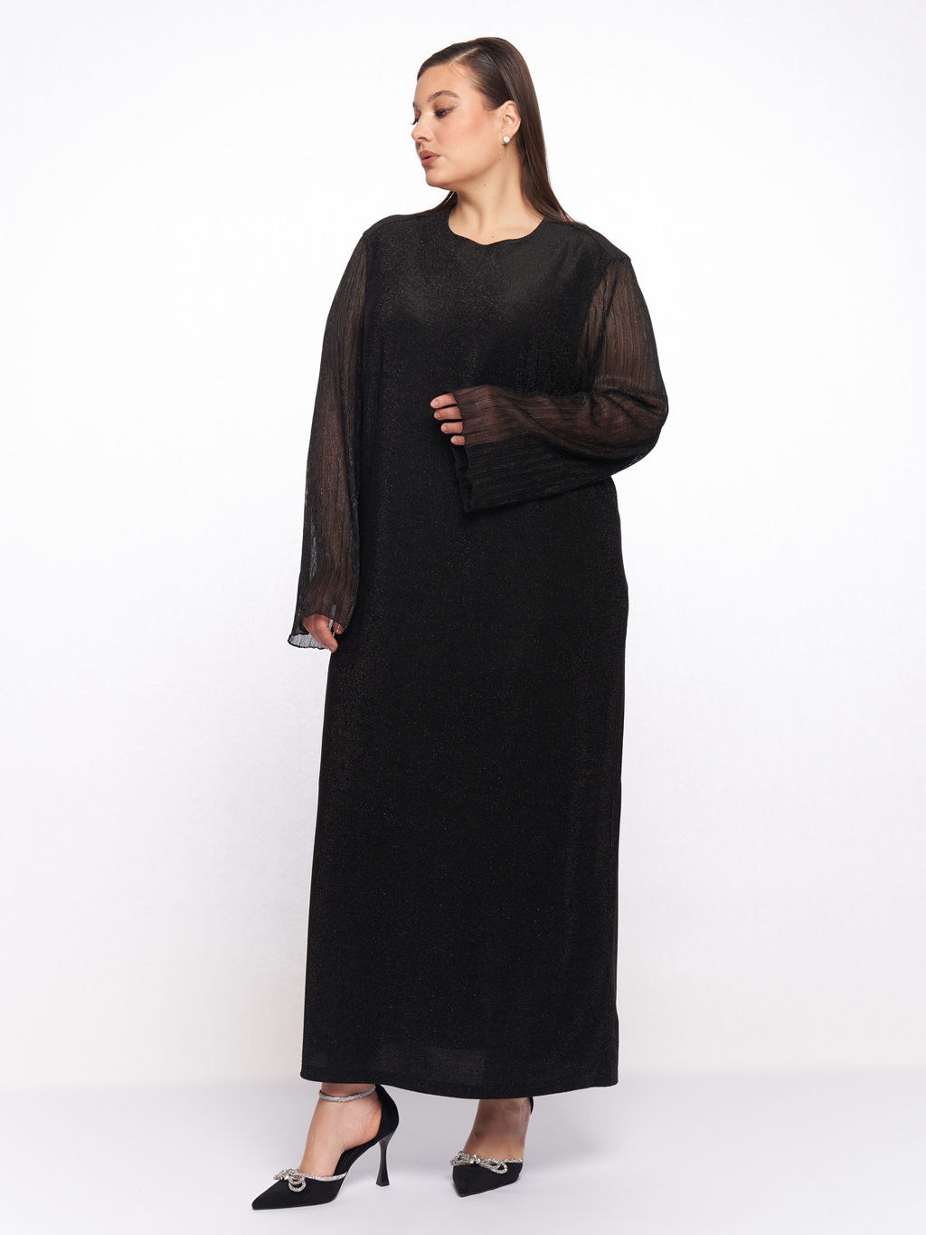 Платье с прозрачными рукавами PP51427BLK01