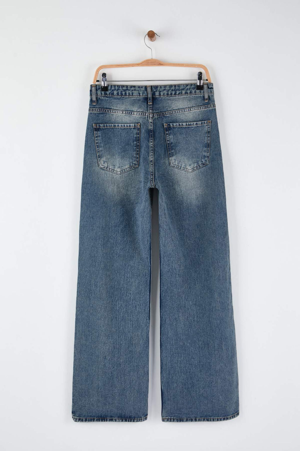 Koyu Mavi Yuksek Bel Wide Leg Palazzo Jeans TWOAW26JE00269 - Trendyolmilla фото 6