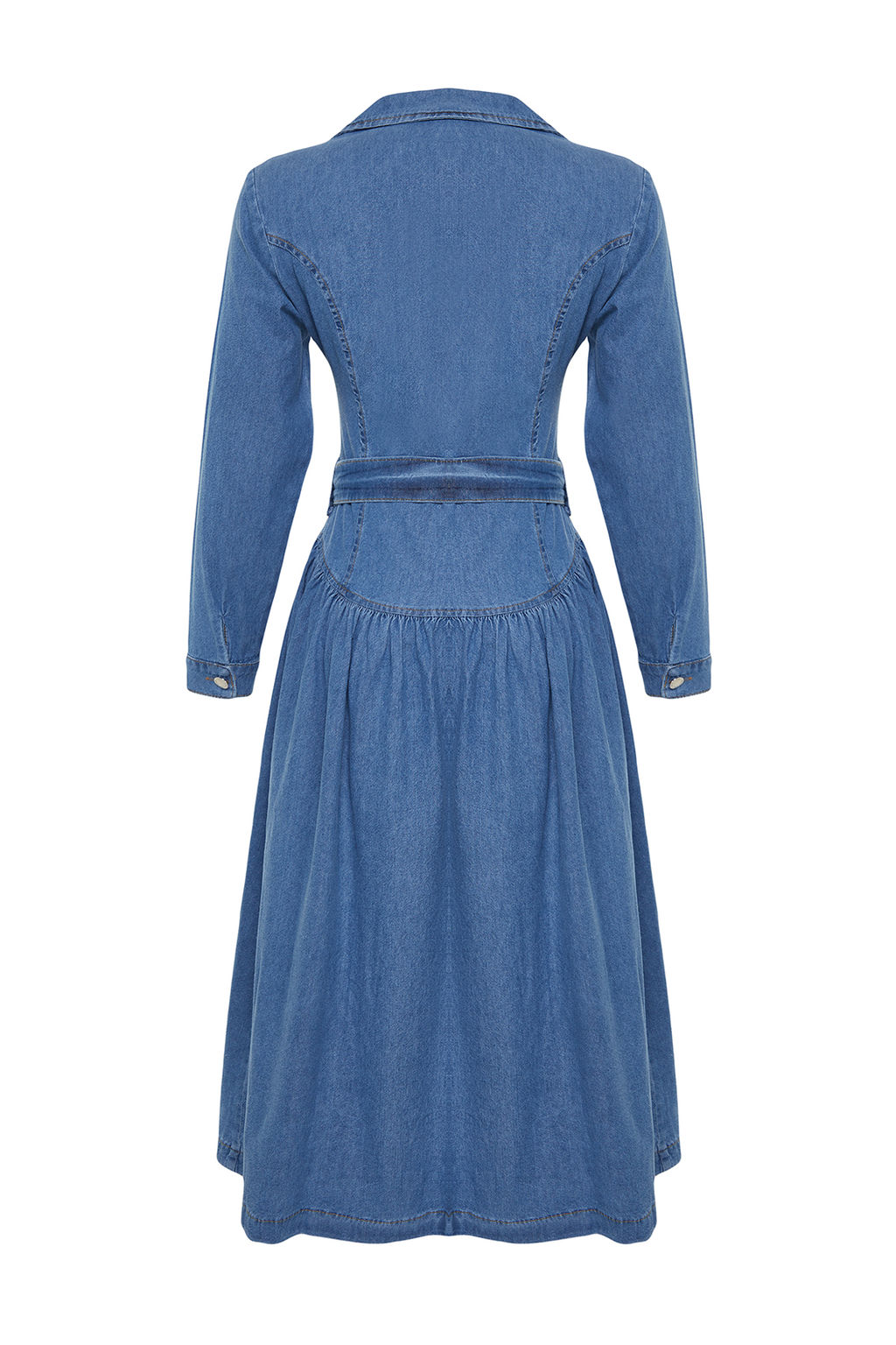 Trendyolmilla Mavi Kemerli Ceket Yaka Maxi Denim Elbise TWOSS24EL00776  фото 9