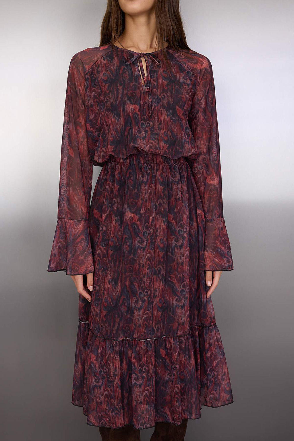 Bordo Soyut Baglama Detayl? Midi Orme Elbise TWOAW26EL00164