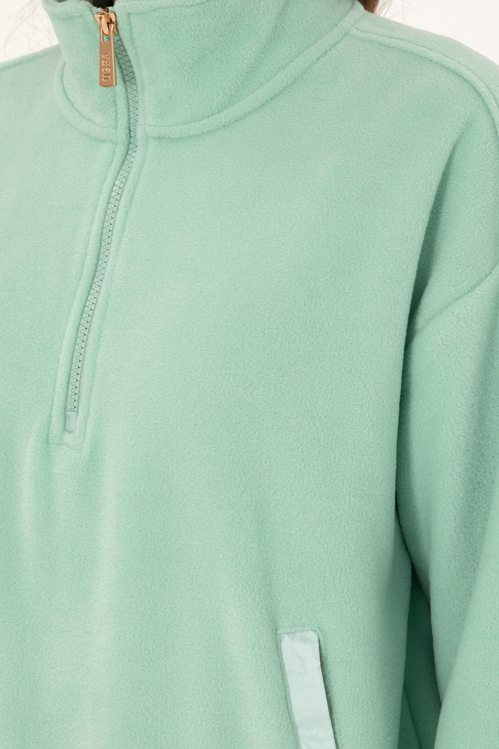 Женский флисовый свитшот зеленого цвета со стойкой на молнии Неожиданная скидка в корзине - U.s. polo assn фото 7