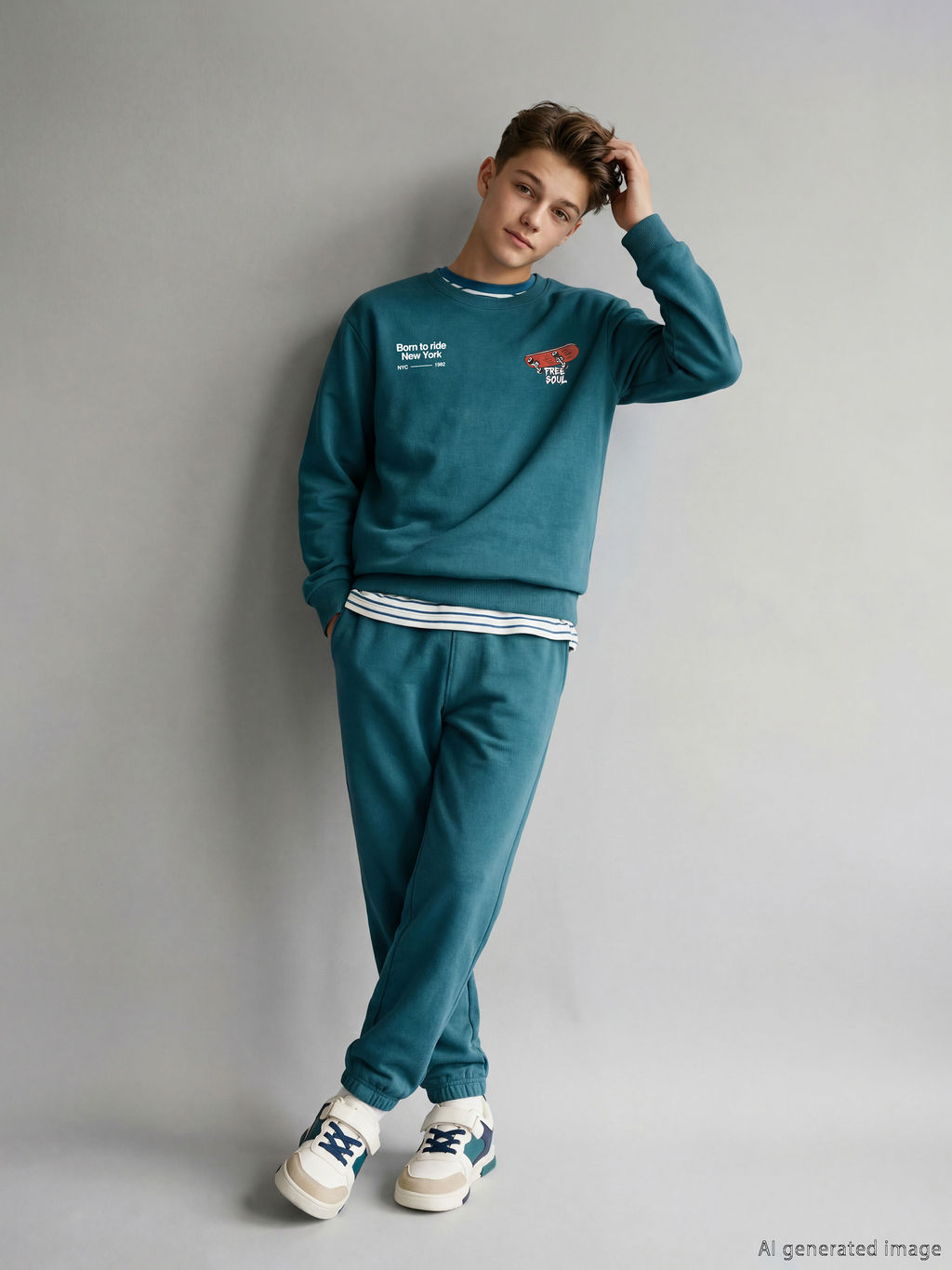 Bisiklet Yaka NYC Bask?l? Erkek ?ocuk E?ofman Tak?m?