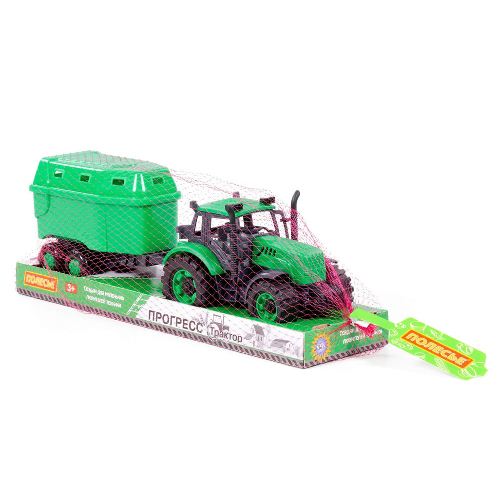 Трактор Прогресс с прицепом для перевозки животных инерционный (зелёный) (в лотке) - Полесье фото 8