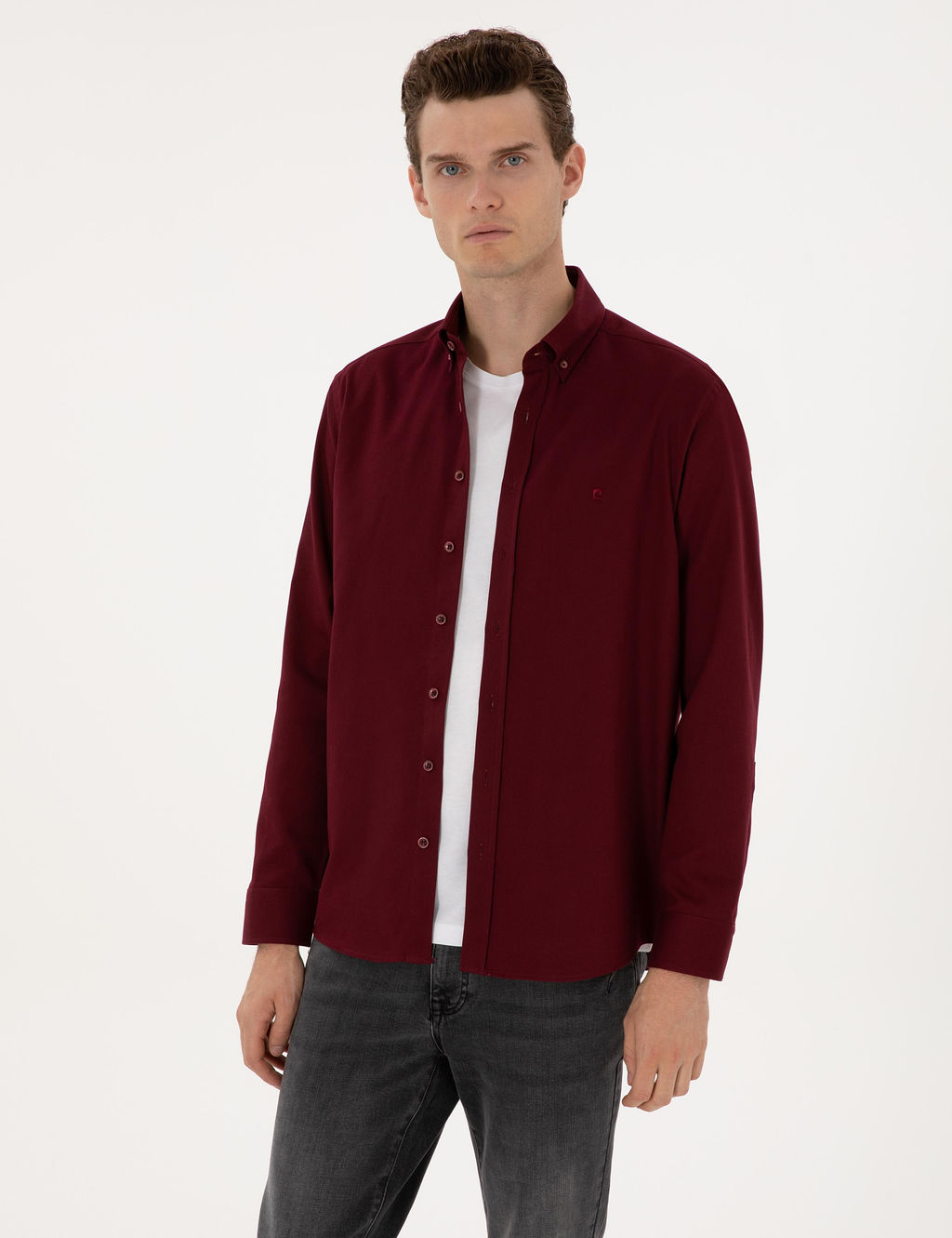 Bordo Regular Fit Uzun Kollu G_mlek