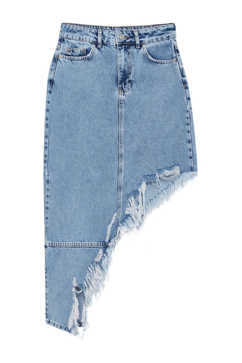 Mavi Puskullu Asimetrik Midi Denim Etek TWOAW22ET0140 - Trendyolmilla фото 11