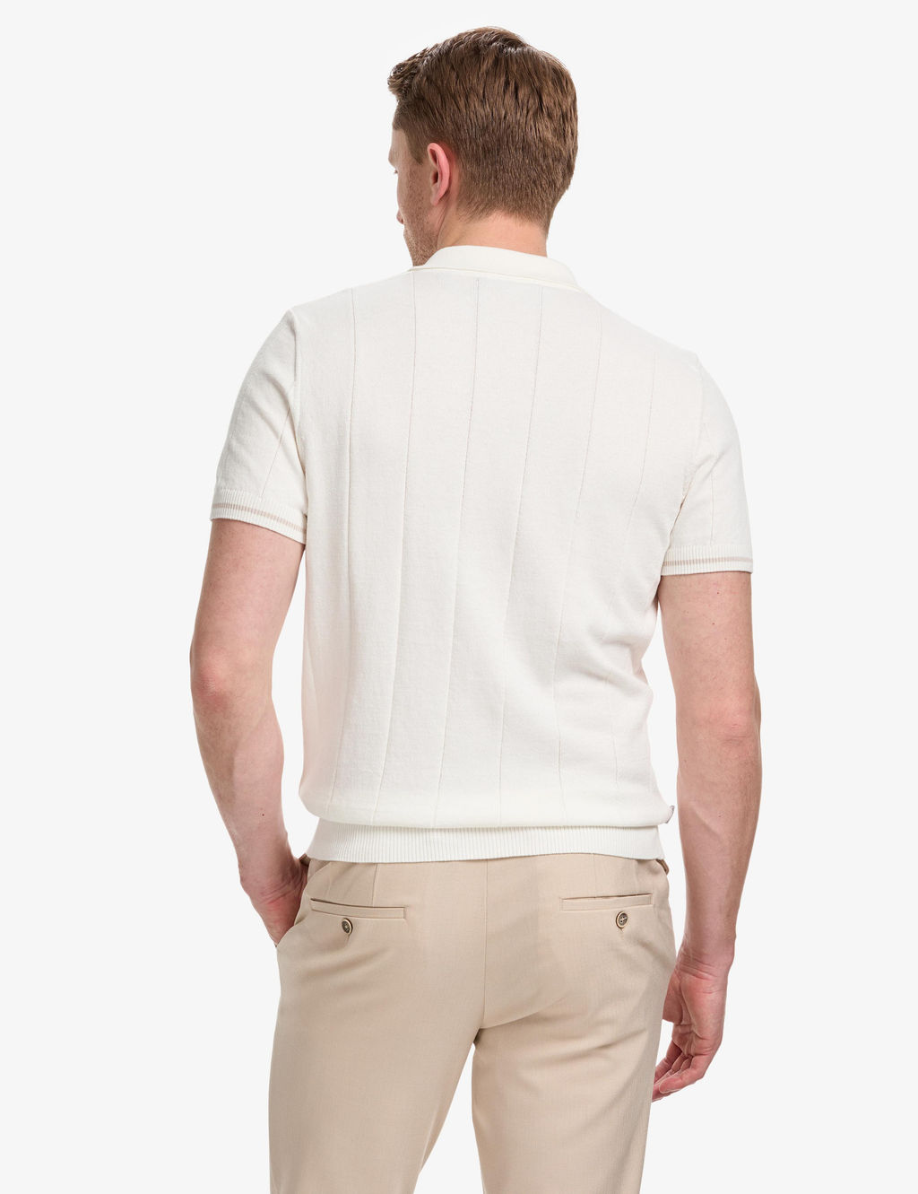 Ekru Slim Fit %100 Pamuk Fermuarl_ Polo Yaka Triko Ti__rt