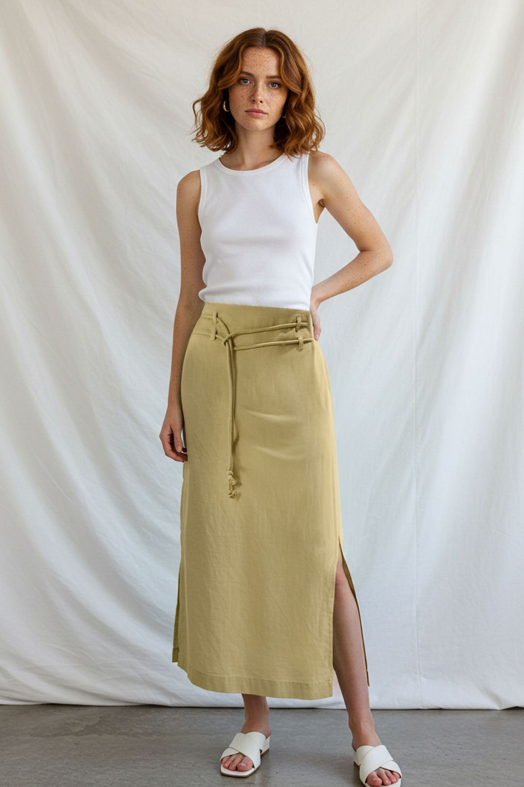 TRENDYOLMILLA Tas Kordon Kemerli Keten Kar?s?ml? Yandan Y?rtmacl? Maxi Boy Dokuma Etek TWOSS25ET00124 фото 18