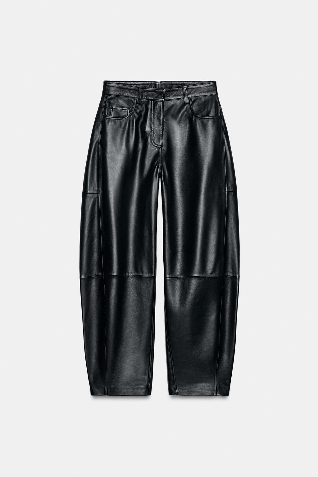 ZW COLLECTION LIMITED EDITION LEATHER BARREL TROUSERS - Zara фото 15