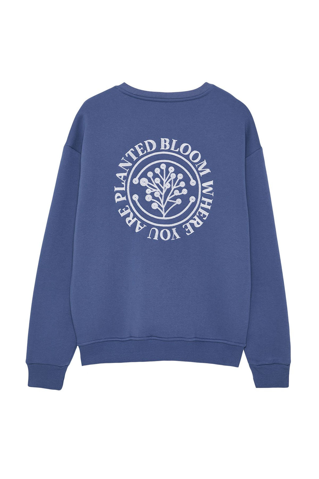 Indigo Oversize/Genis Kesim Cicek Nak?sl? Ici Polar/S?cak Tutan Sweatshirt TMNAW24SW00012