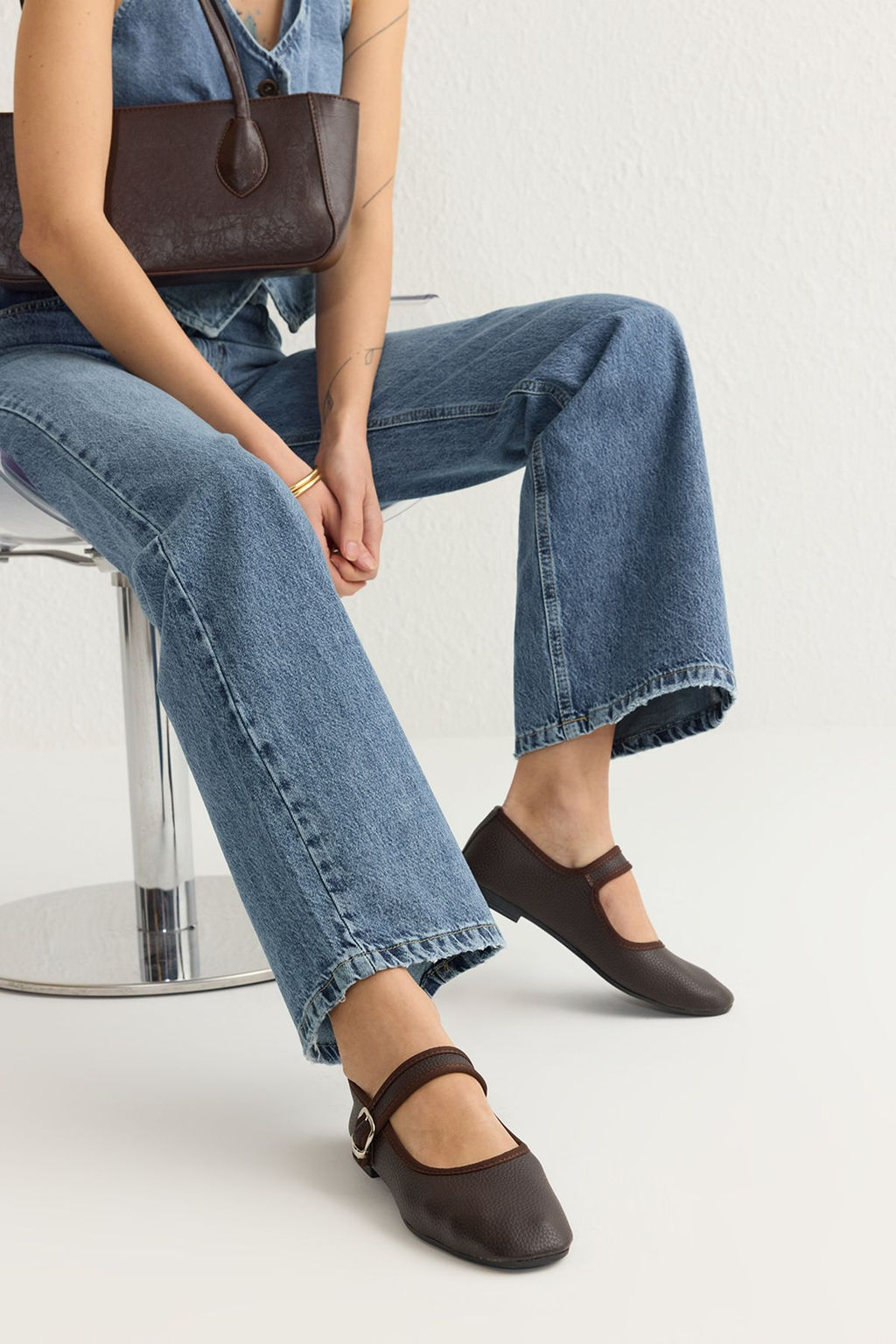 Trendyol Shoes Siyah Dokulu Mary Jane Tokal? Kad?n Badem Burun Babet TAKSS25BE00001 - Trendyolmilla фото 11