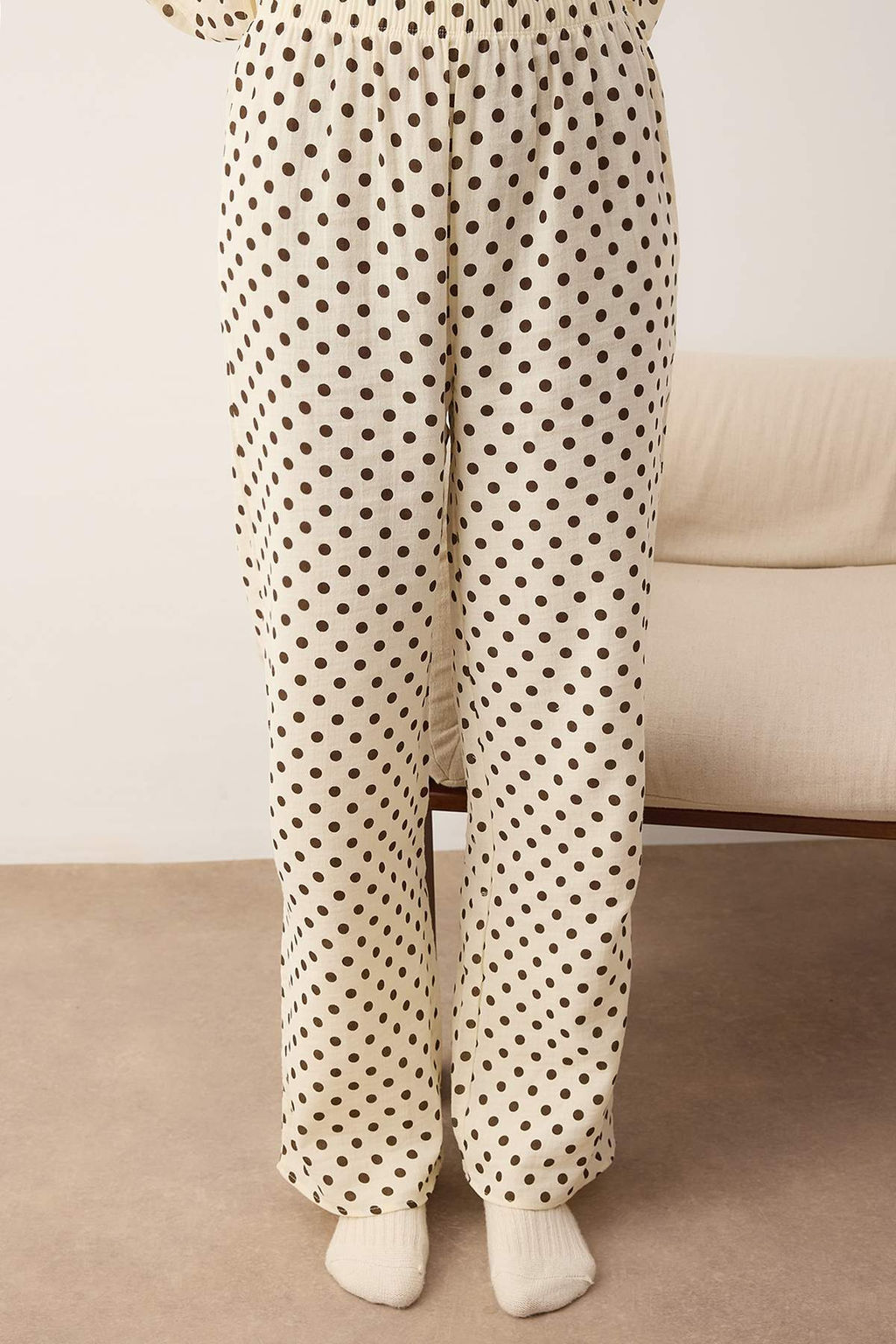 Ekru Puantiyeli Muslin Dokuma Pijama Tak?m? THMAW26PT00178 - Trendyolmilla фото 3