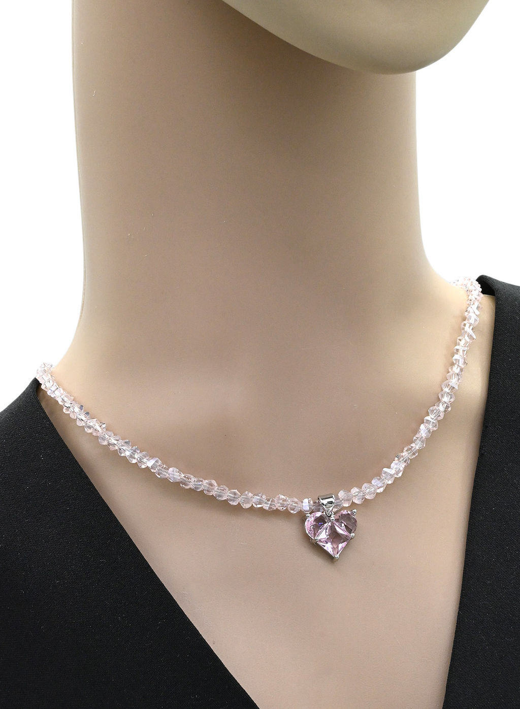 Бусы из циркона с подвеской Сердце, цвет розовый кварц, 42см