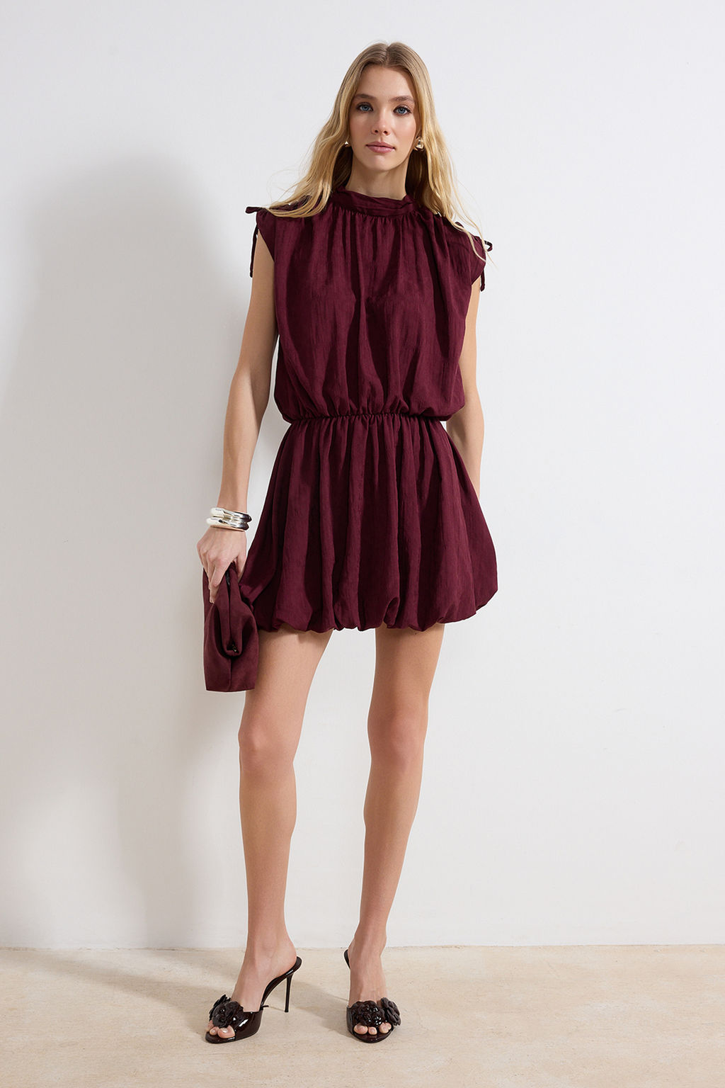 Murdum Balon Etek Detayl? K?sa / Mini Dokuma Elbise TWOSS26EL00139