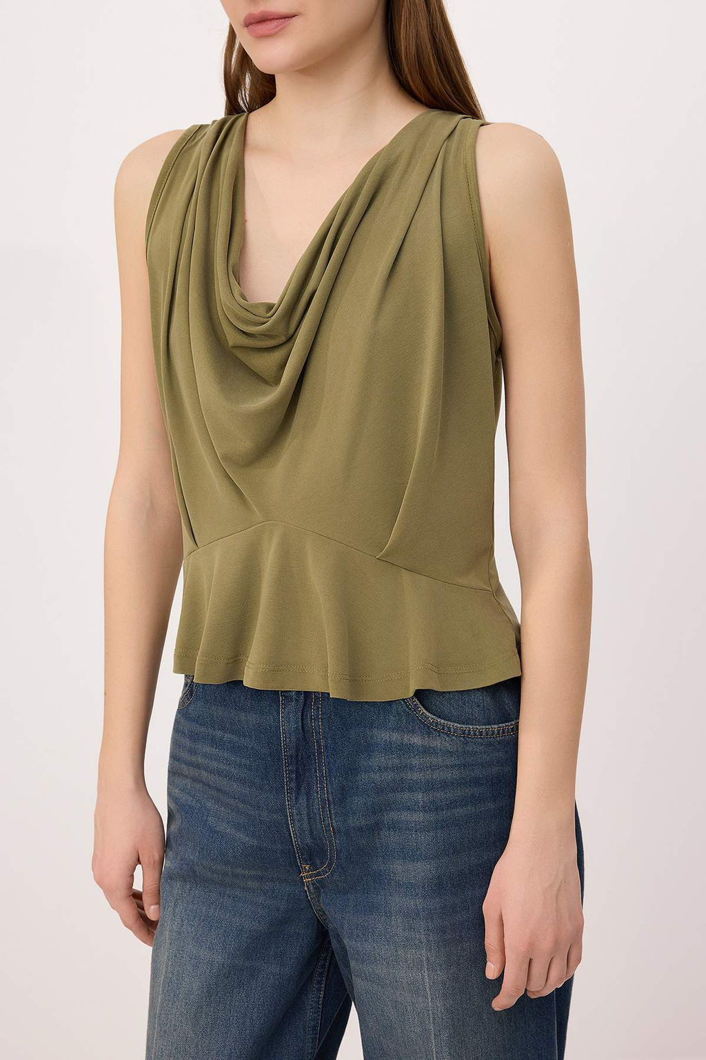 More Sustaniable Haki Fitted/Vucuda Oturan Degaje Yaka Kolsuz Modal Orme Bluz TWOSS26BZ00628