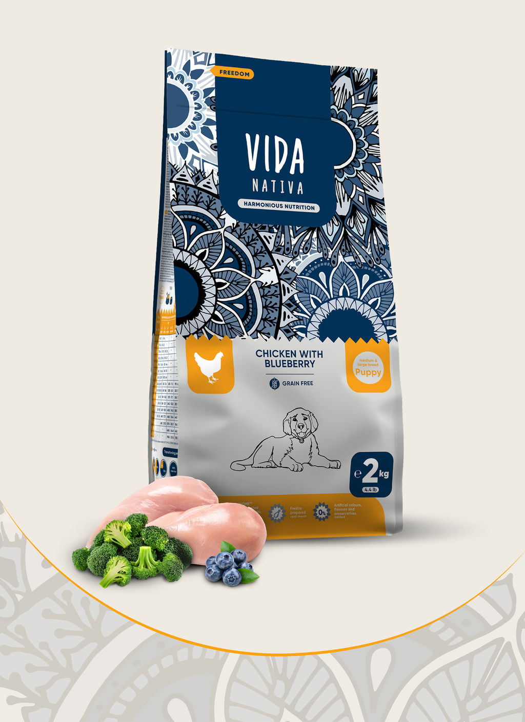 Корм Vida Nativa для щенков средних и крупных пород с курицей и черникой P02135007