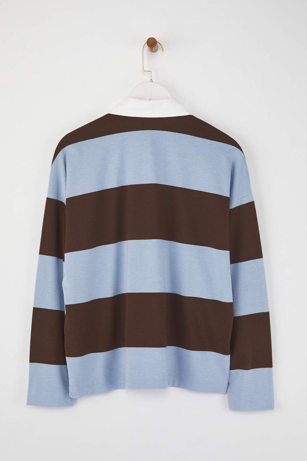 Kahverengi Cizgili Polo Yaka Oversize/Genis Kal?p Orme Sweatshirt TWOAW26SW00051