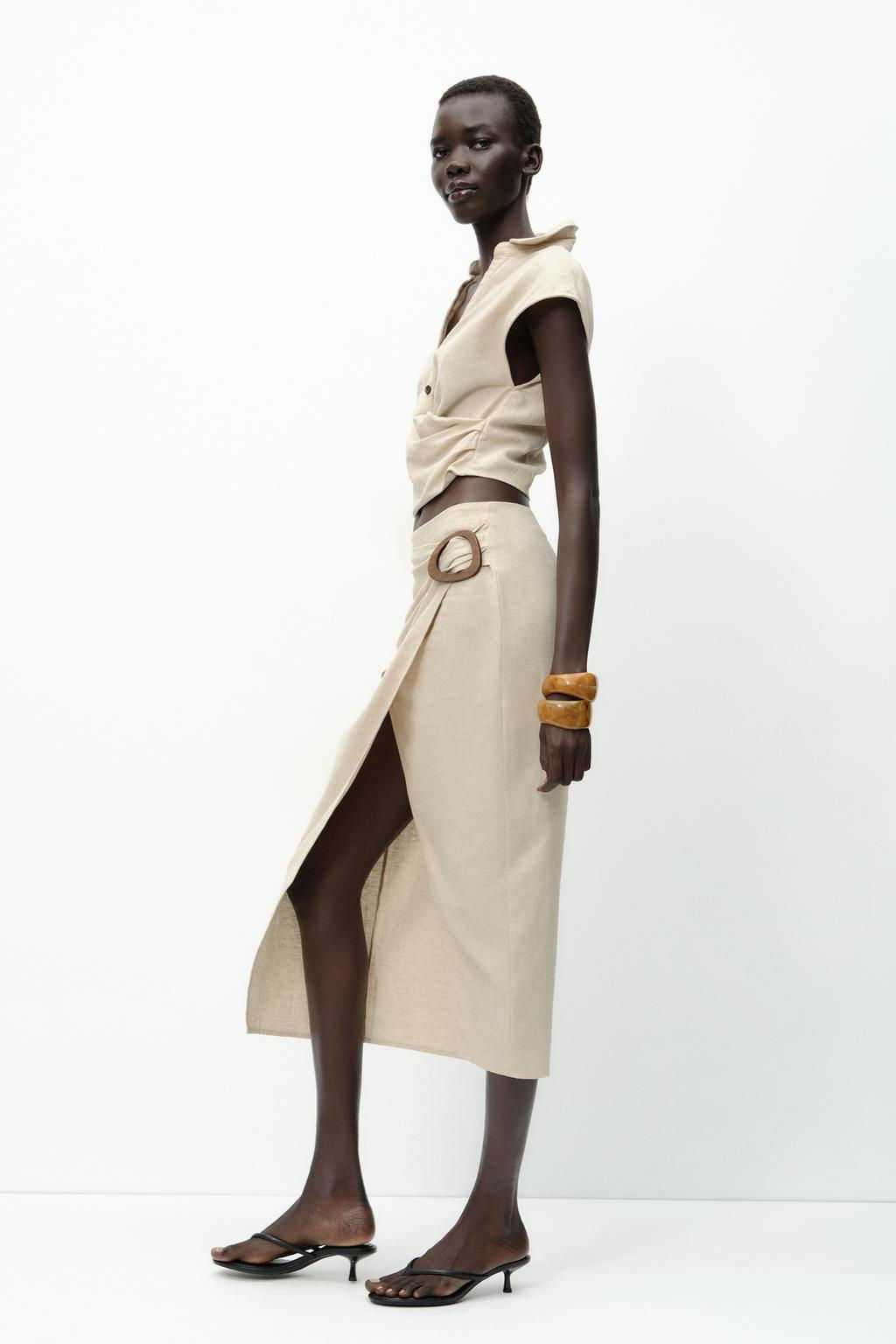 LINEN BUCKLE MIDI SKIRT - Zara фото 11