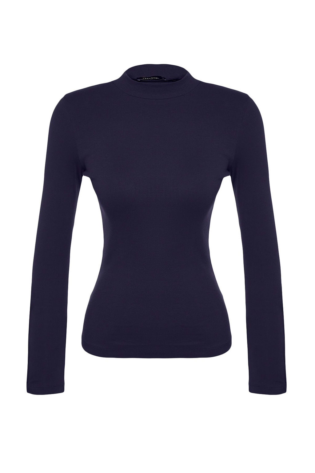 Trendyolmilla Lacivert Dugmeli Fitilli Dik Yaka Fitted/Vucuda Oturan Pamuklu Esnek Orme Bluz TWOAW24BZ00273  фото 6