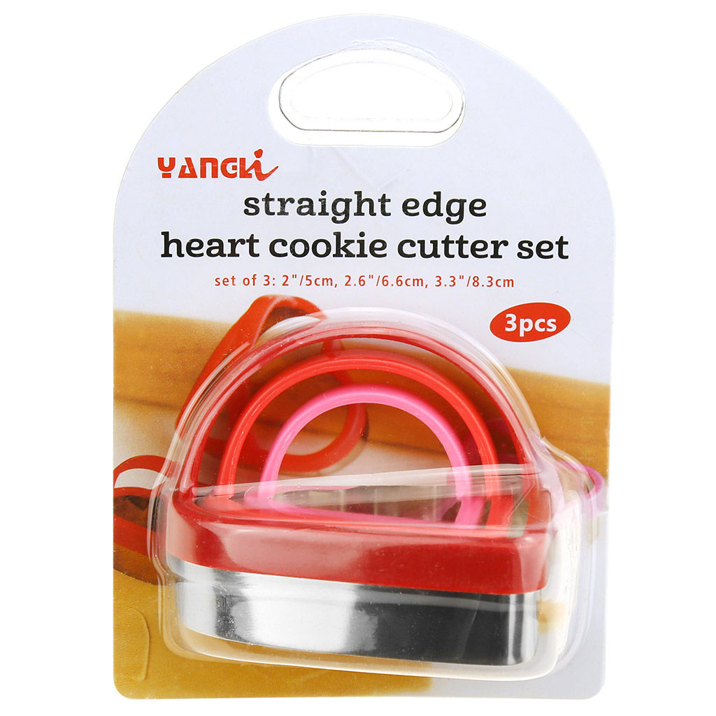 Форма для печенья из нержавеющей стали Сердечко набор 3 штуки 8,5х8х2,5см; 6,8х6,5х2,5см; 5х5х2,5см, пластмассовый корпус, с ручкой, в блистере (Китай) - Домашняя мода фото 3
