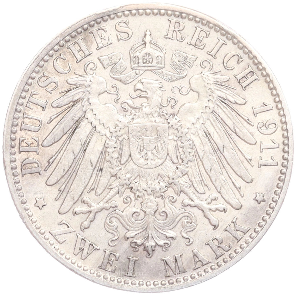 Монета 2 марки 1911 года D Германия (Бавария) 90 лет со дня рождения Луитпольда Баварского