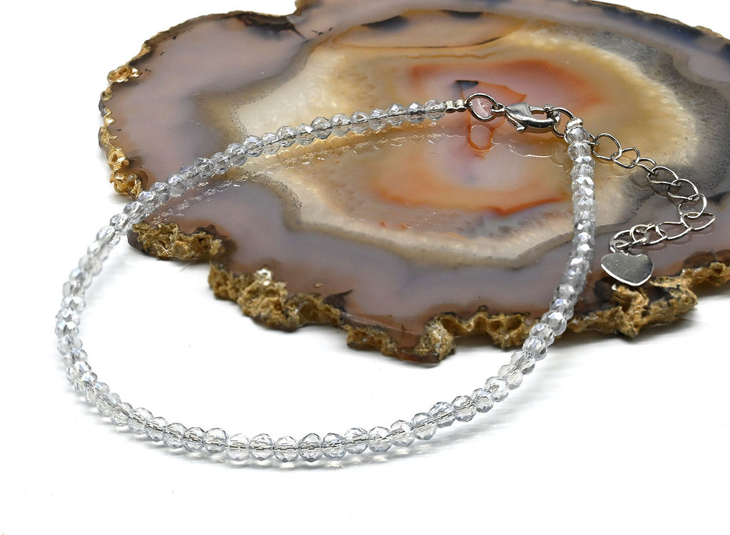 Браслет на ногу из циркона шарик граненый 3мм цв.хрусталь хамелеон, 21см