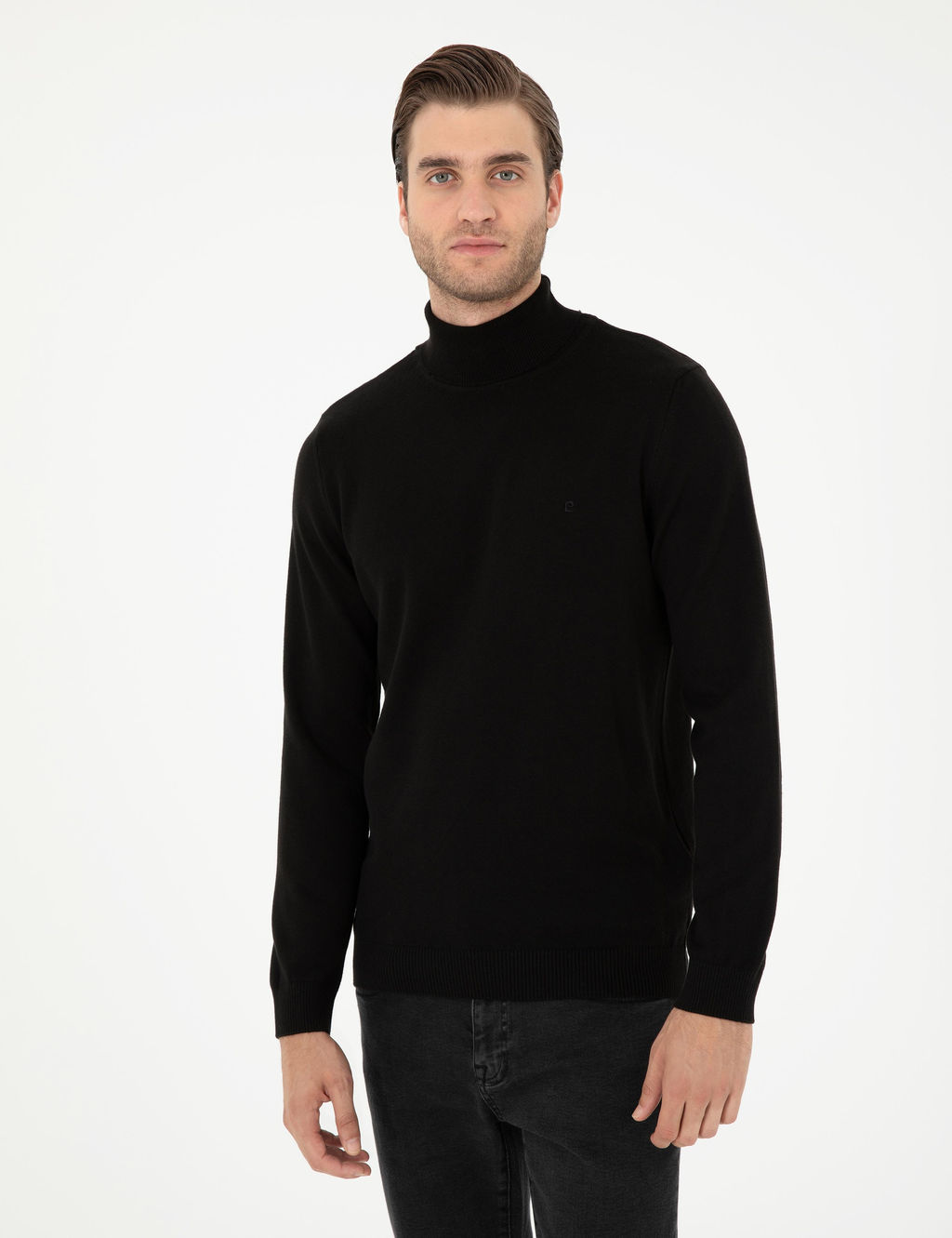 Siyah Slim Fit Bal_k__ Yaka Basic Triko Kazak - Pierre cardin фото 3