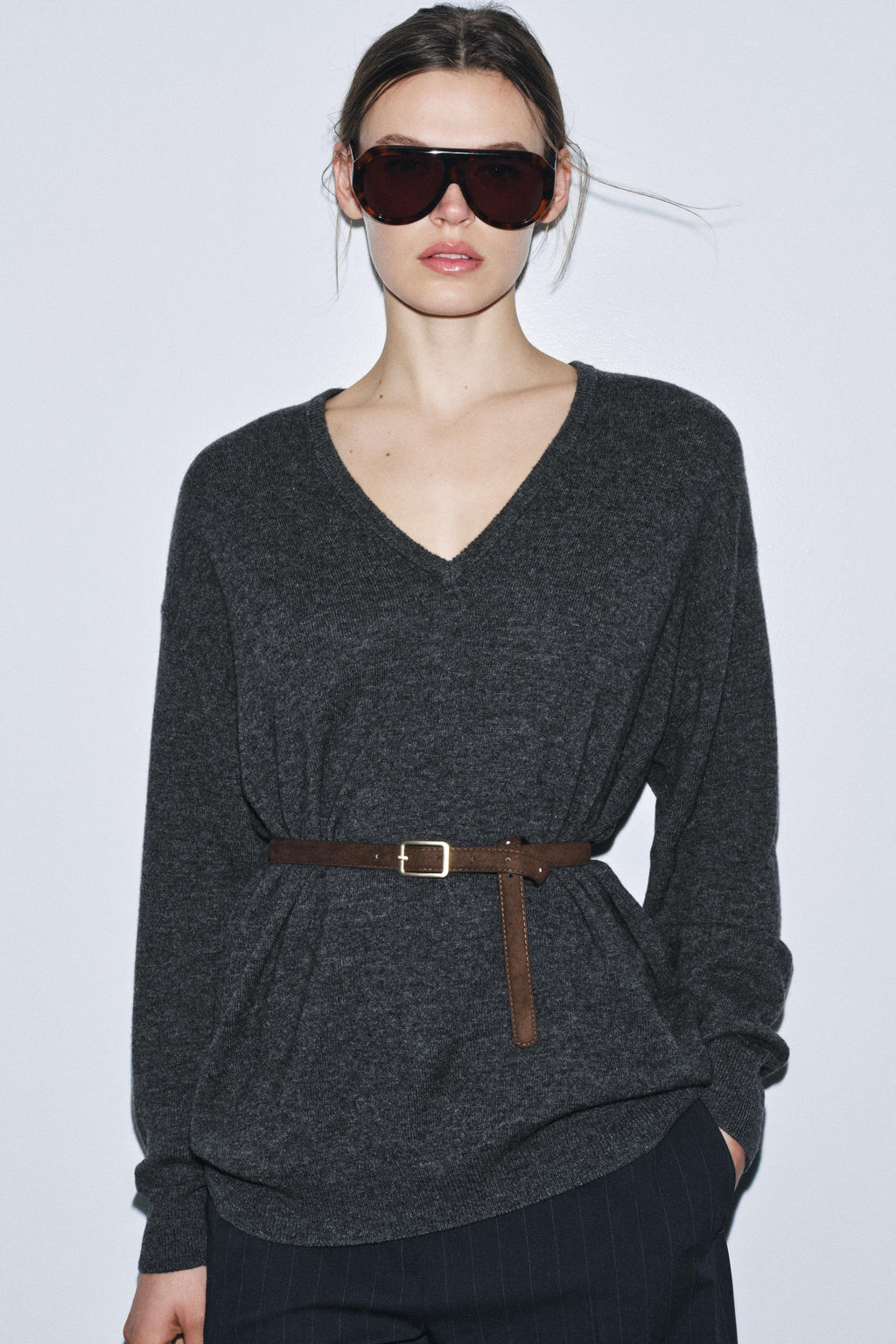 100% WOOL OVERSIZE JUMPER WITH BELT - Zara фото 2
