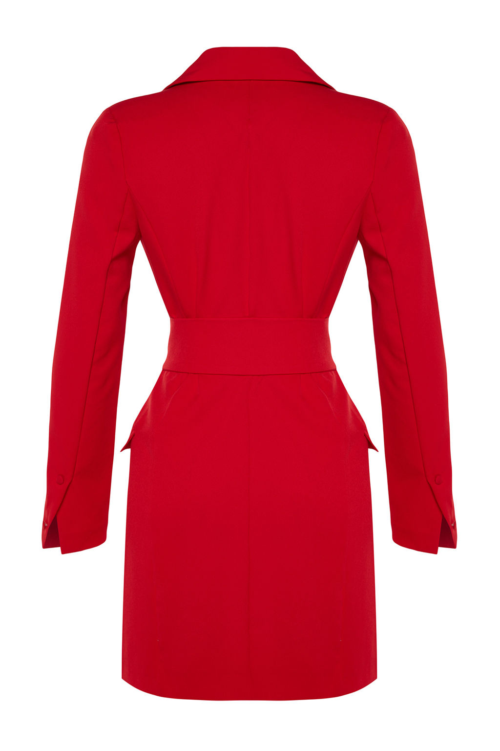 Trendyolmilla K?rm?z? Kemerli Dugme Detayl? Mini Ceket Dokuma Elbise TWOAW24EL00497 фото 8