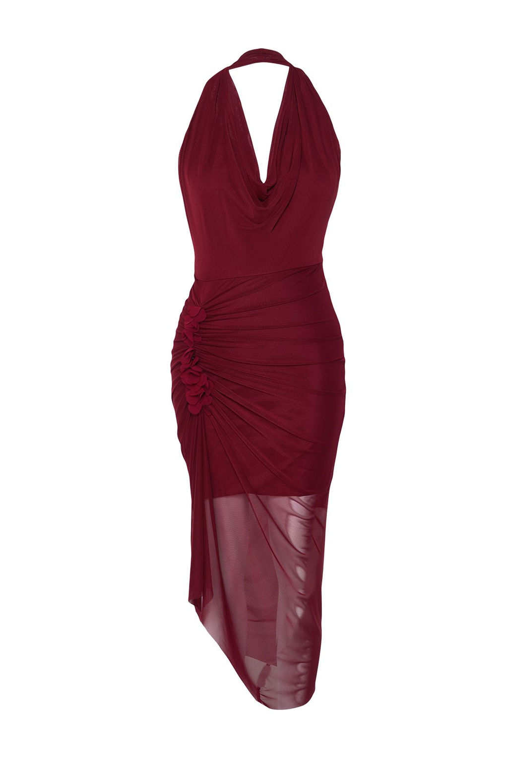 TRENDYOLMILLA Bordo Drapeli Cicek Aksesuar Detayl? Tul Astarl? Orme Elbise TPRSS25EL00033