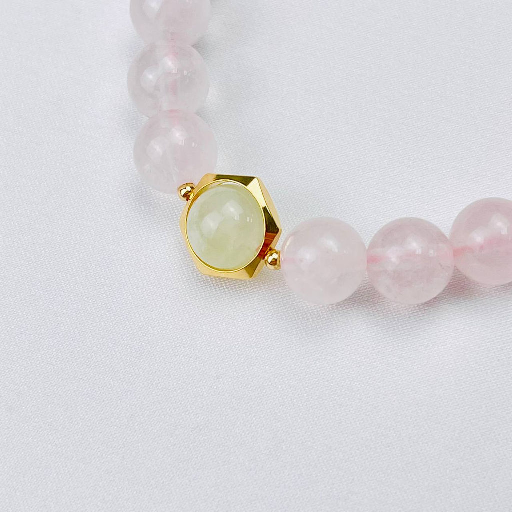 Браслет Розового кварца и Пренита 18 см