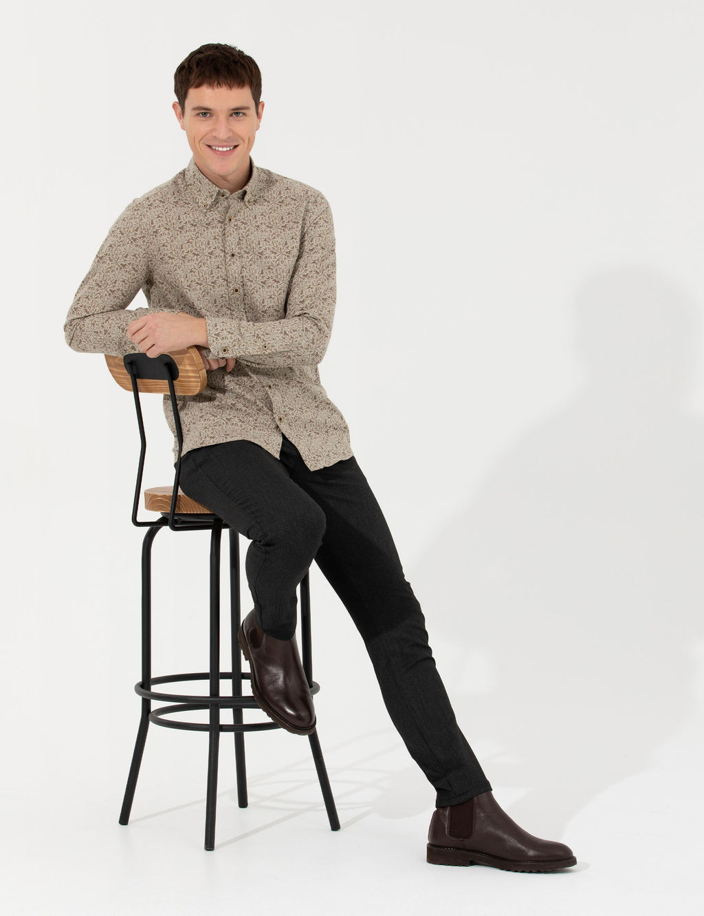 Bej Slim Fit Uzun Kollu G_mlek