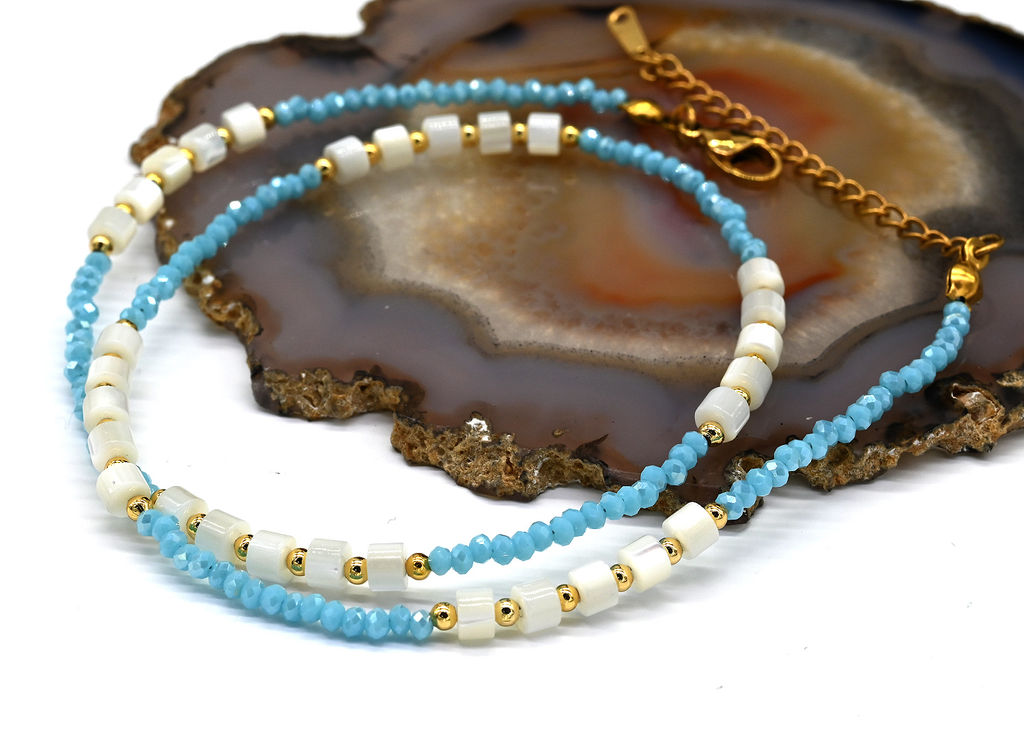 Чокер из циркона с перламутром рондель 3*2мм цв.голубой, 41см