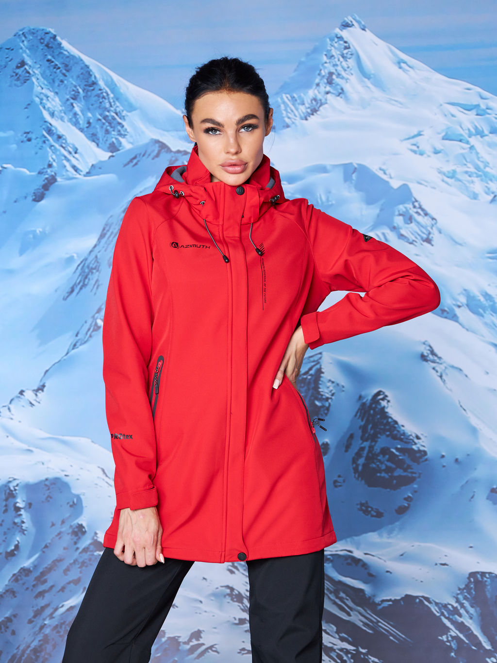 Женская парка виндстопер софтшелл на флисе Azimuth Стихия Неба 124/22956_703 Красный  фото 26