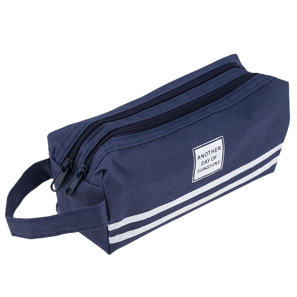 Косметичка-пенал 19,5х7,5х7см "Полоска" 2 отделения, полиэстер, на подкладке, на молнии, с ручкой, цвет - синий, в п/эт пакете (Китай)