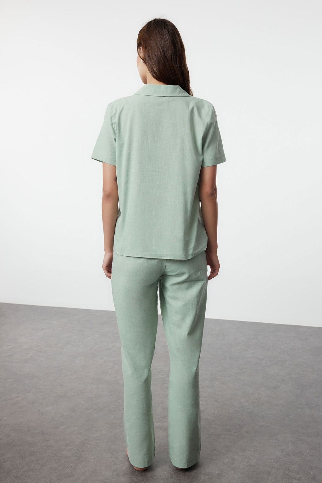 Trendyolmilla Mint %100 Pamuklu Dokuma Pijama Tak?m? THMSS24PT00401 фото 5