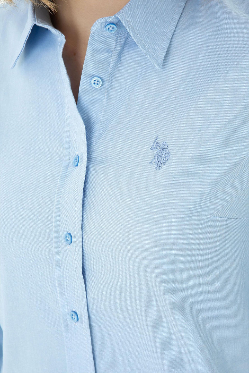 Женская синяя базовая рубашка с длинным рукавом - U.s. polo assn фото 7