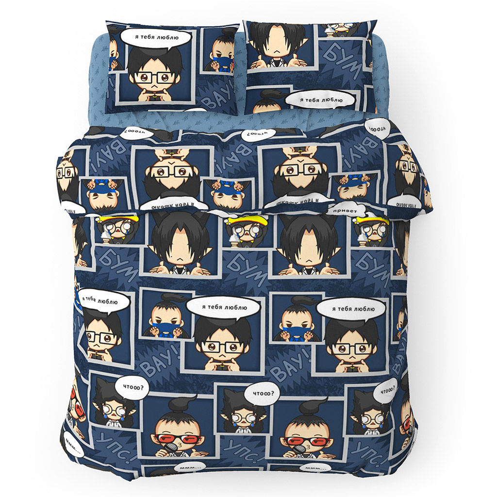 Постельное белье, комплект 1,5 спальный "Тусовка", 4 предмета: пододеяльник 145х215см на кнопках, простыня 150х220см, 2 наволочки 70х70см с клапаном-запахом, перкаль 115г/м2, хлопок 100%, упаковка "классическая" ПВХ 32х41см, "Домашняя мода" (Россия)