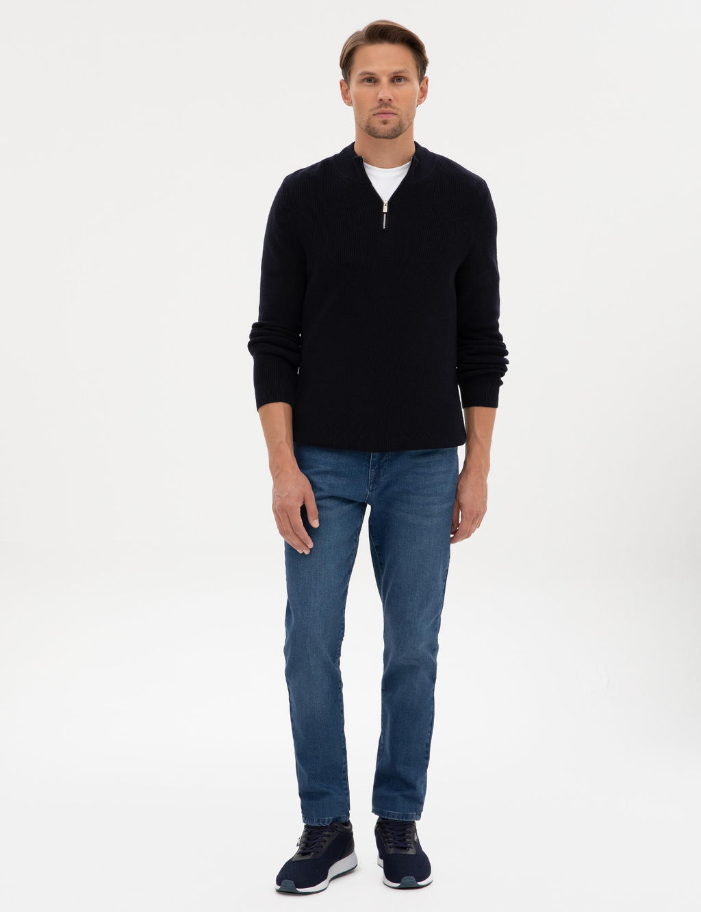 Lacivert Slim Fit Dik Yaka Fermuarl_ Triko Kazak - Pierre cardin фото 4