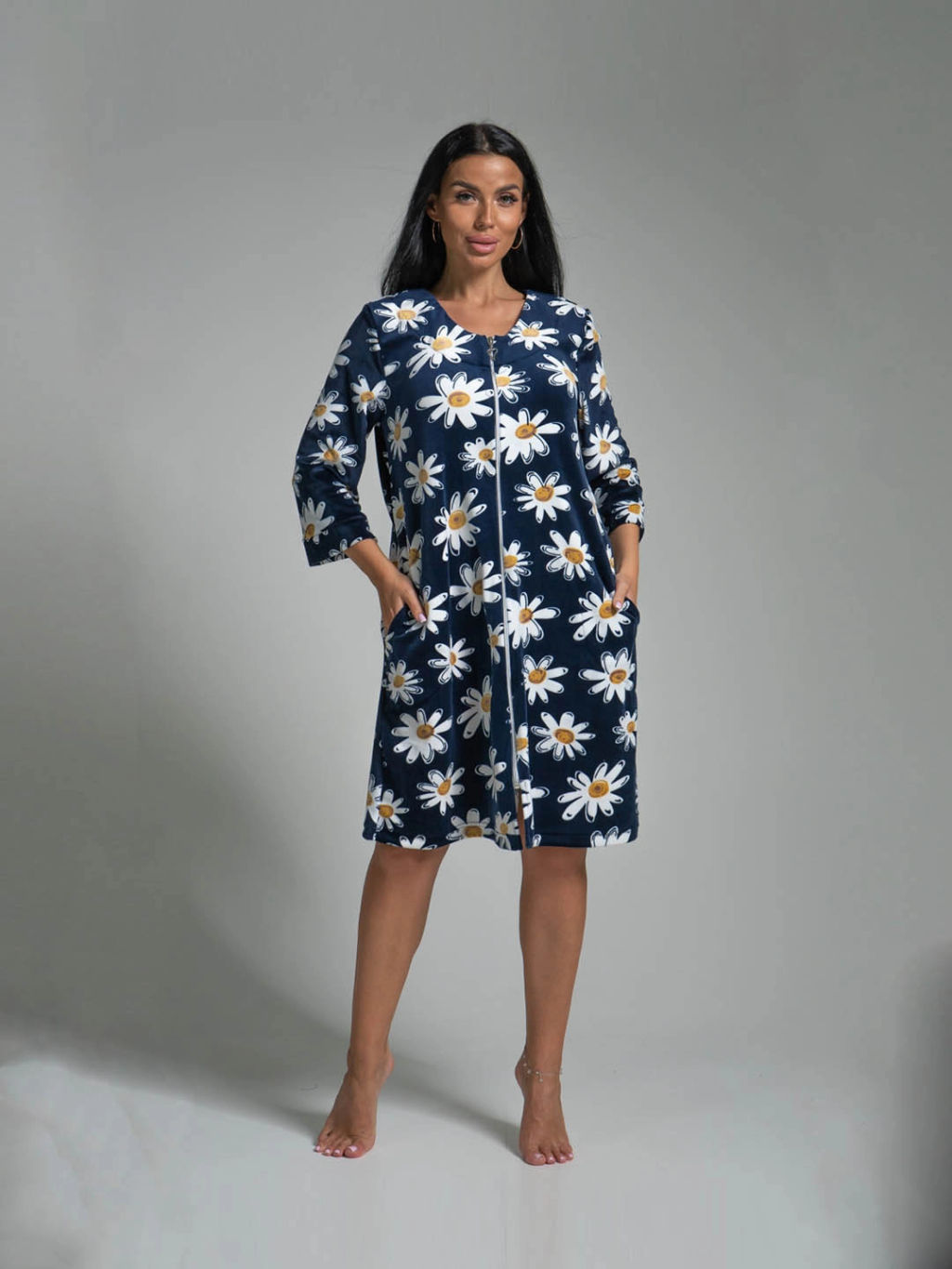 Халат женский, цвет синий белый