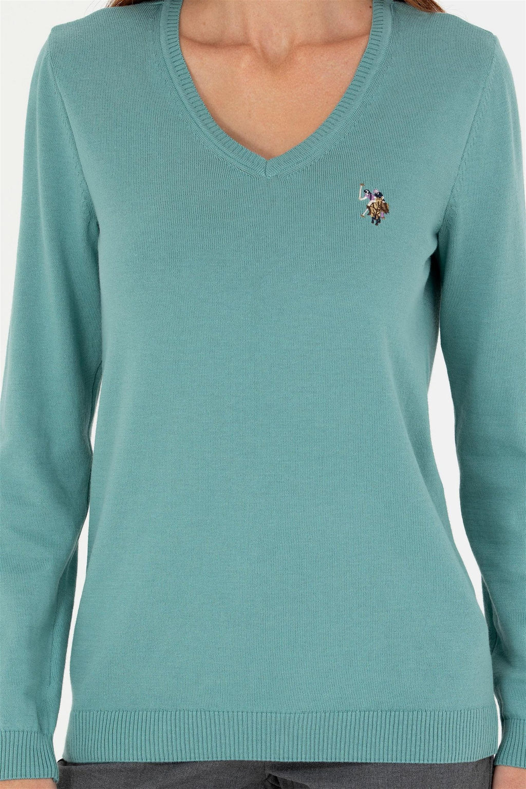 Женский мятный базовый свитер с v-образным вырезом Неожиданная скидка в корзине - U.s. polo assn фото 6