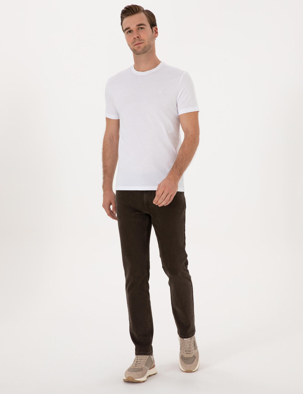 Beyaz Slim Fit %100 Pamuk Bisiklet Yaka Basic T-shirt - Cacharel фото 4
