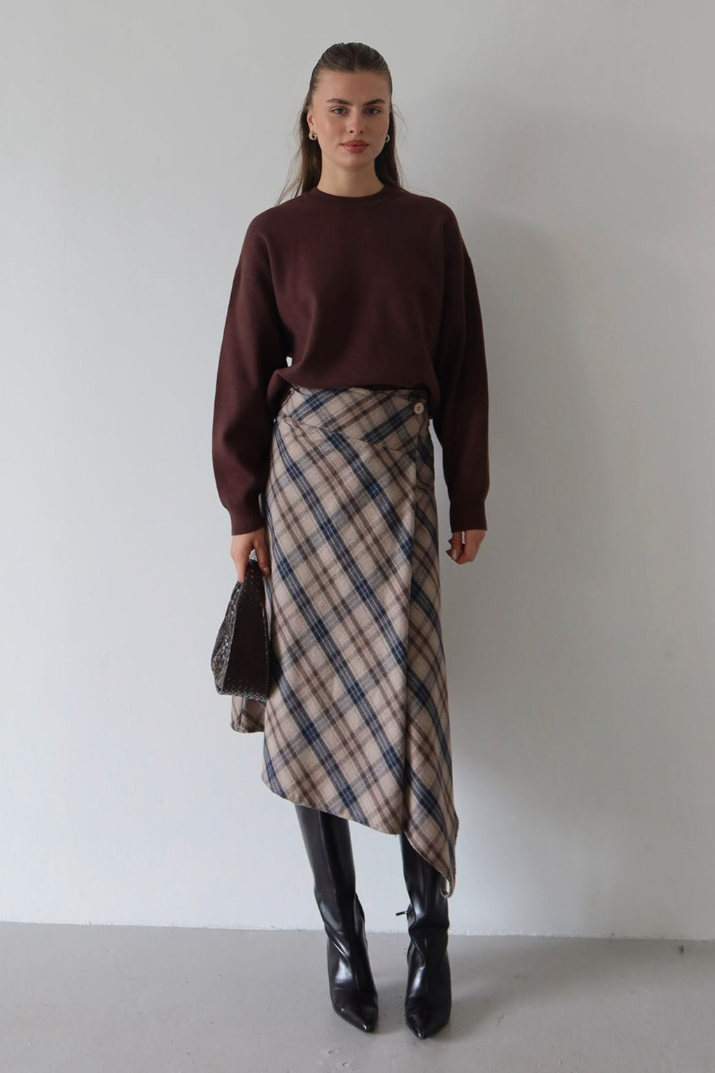 Bej-Cok Renkli Ekose Asimetrik Kesim Dugme Detayl? Etek TWOAW26ET00173 - Trendyolmilla фото 2