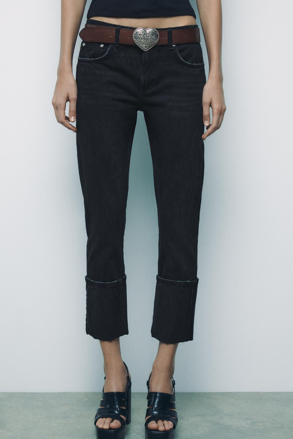 HIGH-WAIST TRF STOVE PIPE FOLDED JEANS - Zara фото 21