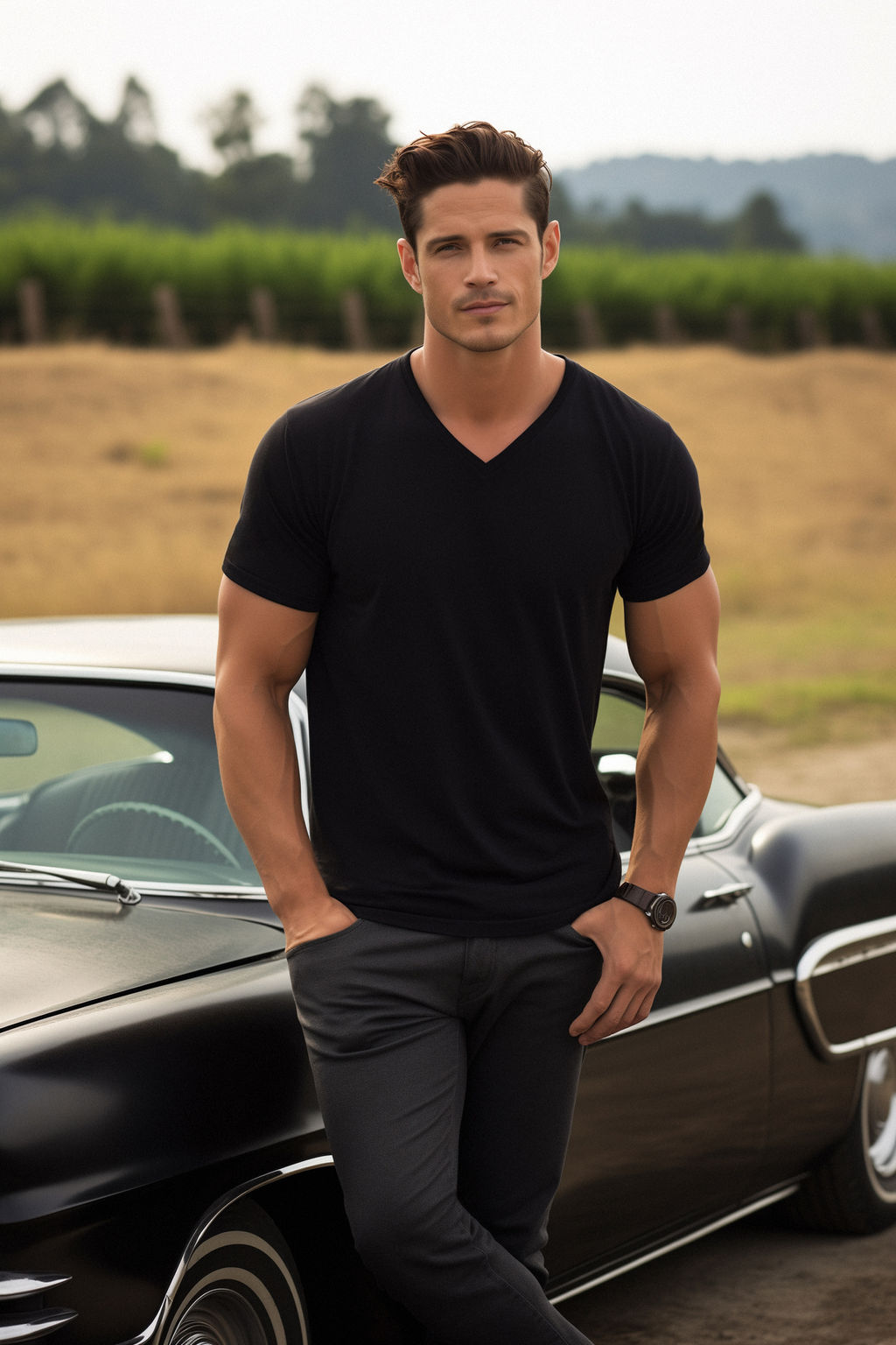 Siyah Slim/Dar Kesim Basic V Yaka K?sa Kollu %100 Pamuklu T-Shirt TMNSS19BO0002