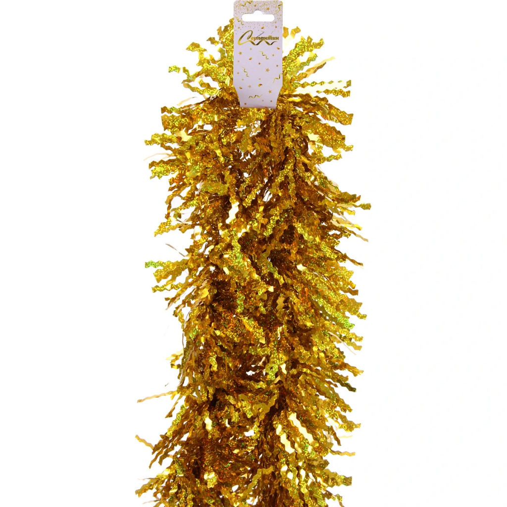 Цена за 10 шт. Мишура 2м 15см "Голограмма волна", Золото