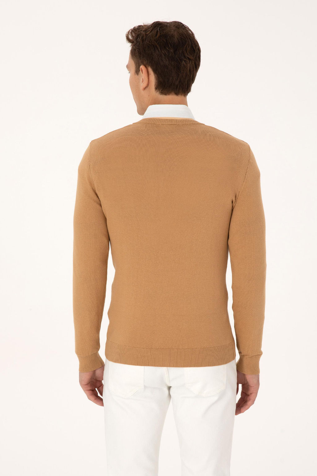 Erkek Slim Fit V Yaka Camel Basic Triko Kazak - U.s. polo assn фото 5